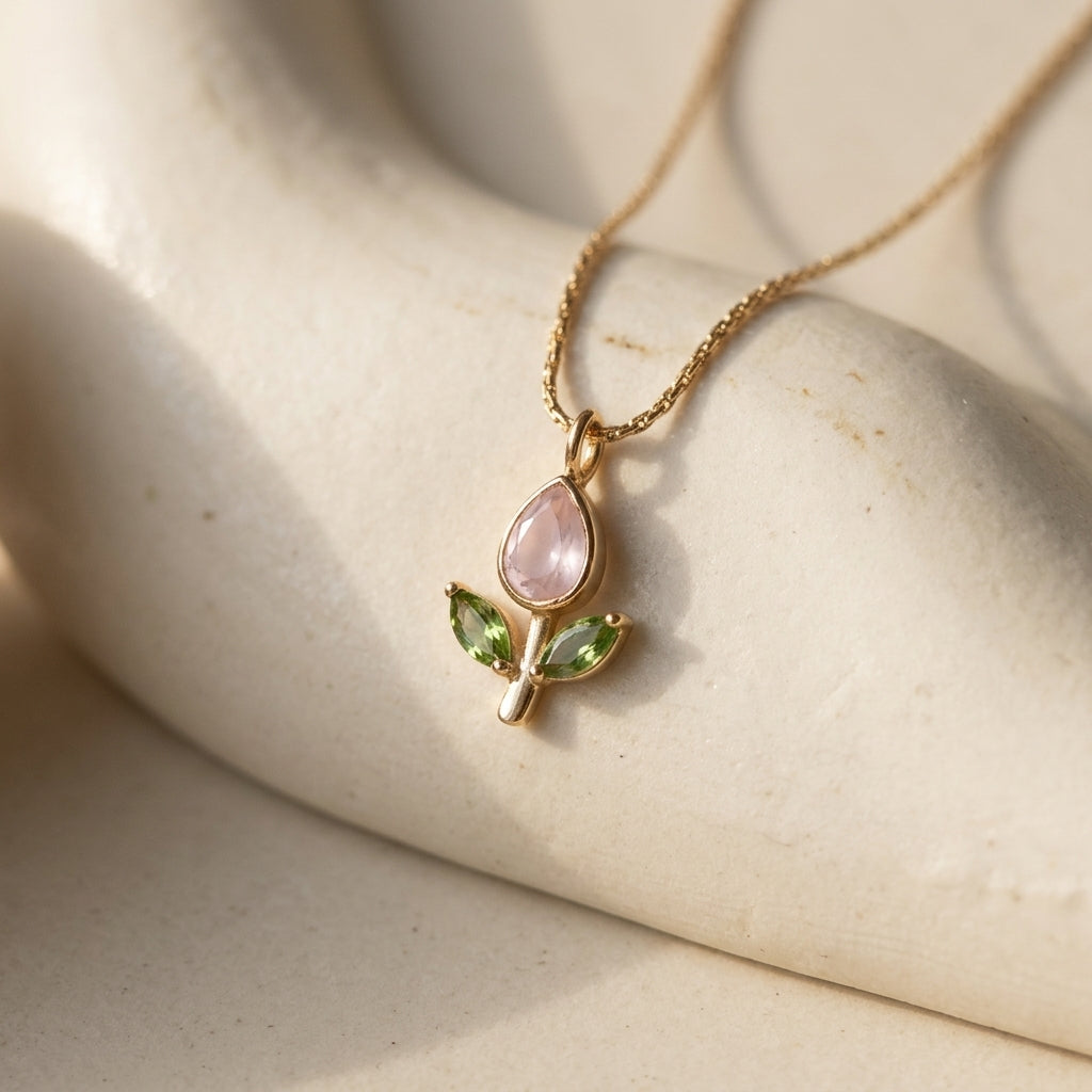 Gold-Tone Pink Tulip Necklace — product view