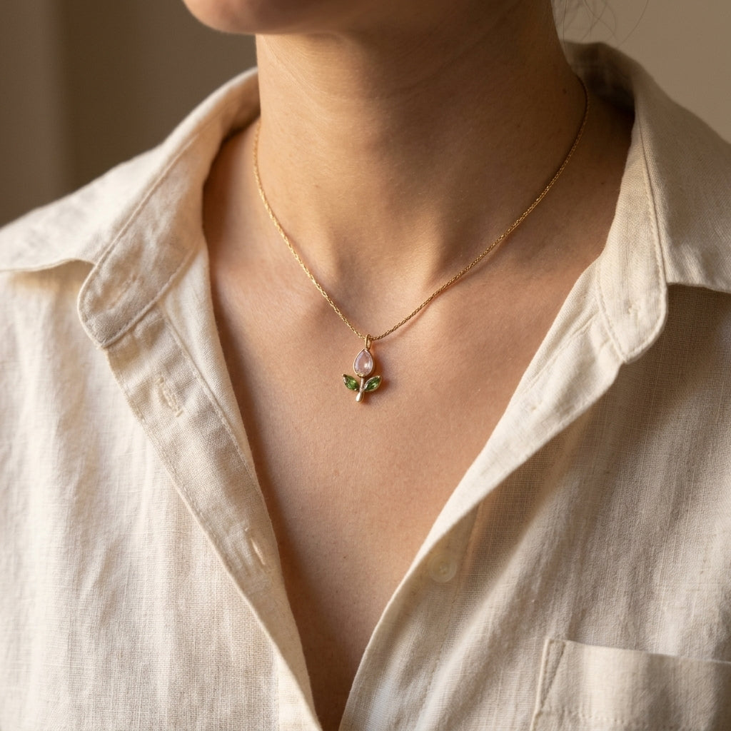 Gold-Tone Pink Tulip Necklace — product view