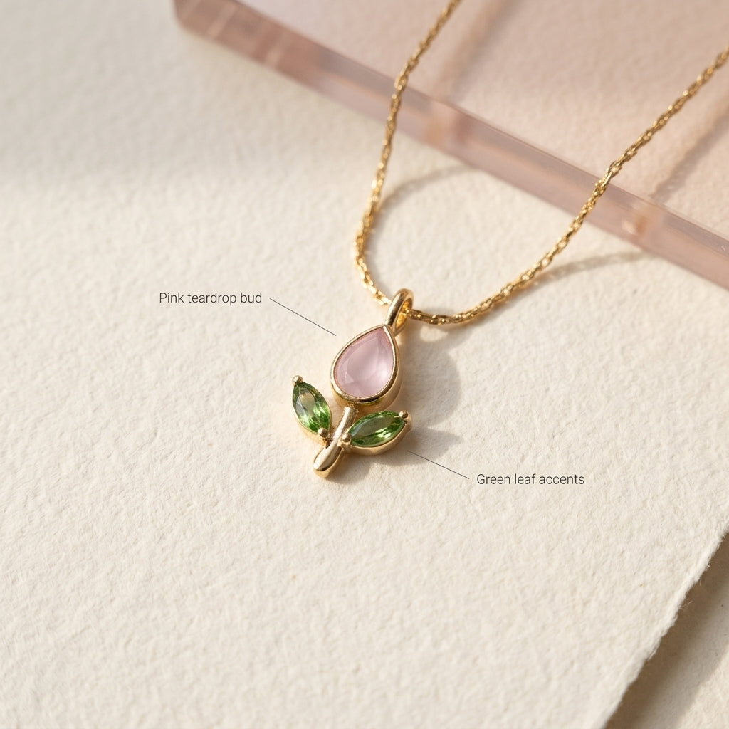 Gold-Tone Pink Tulip Necklace — detail view