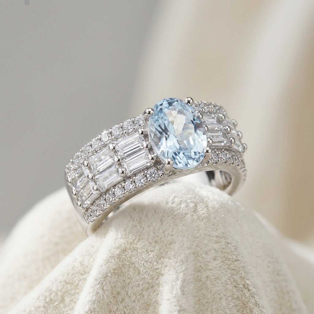 Silver-Tone Oval Stone Multirow Ring — product view