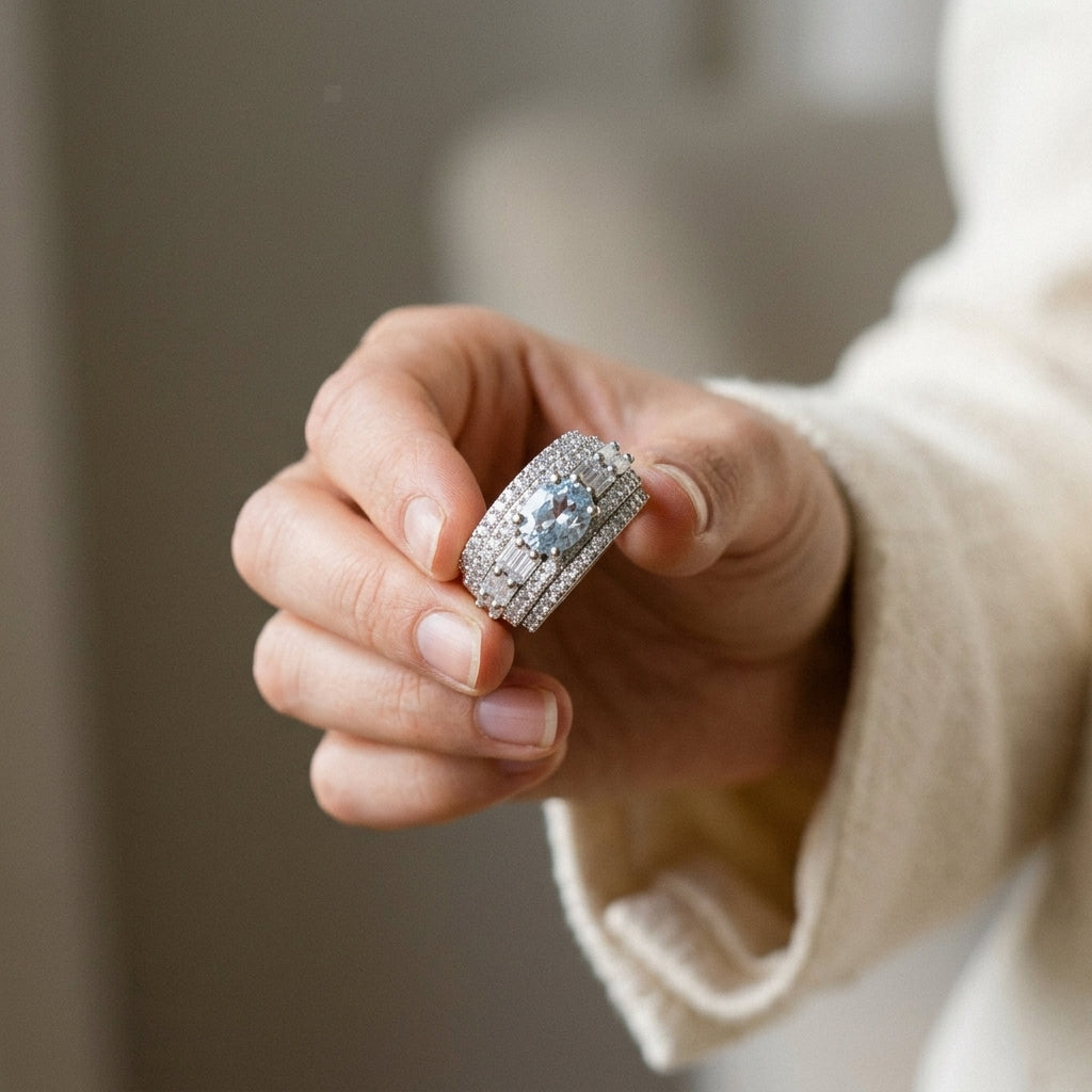 Silver-Tone Oval Stone Multirow Ring — product view