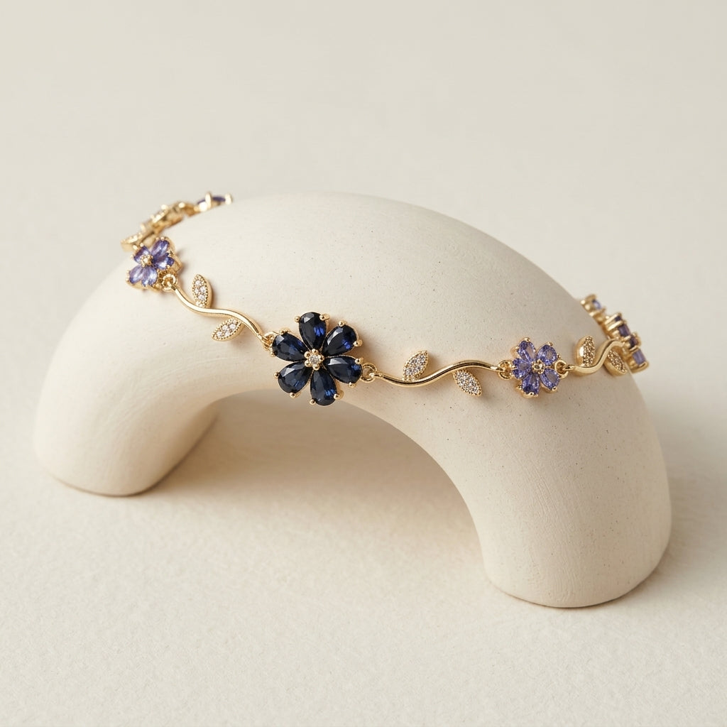 Gold-Tone Midnight Blue Flower Vine Bracelet — product view