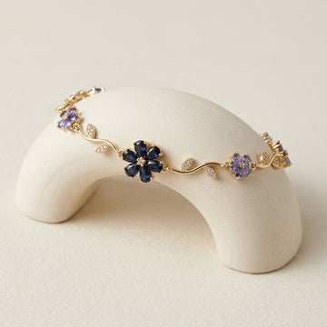 Gold-Tone Midnight Blue Flower Vine Bracelet — product view