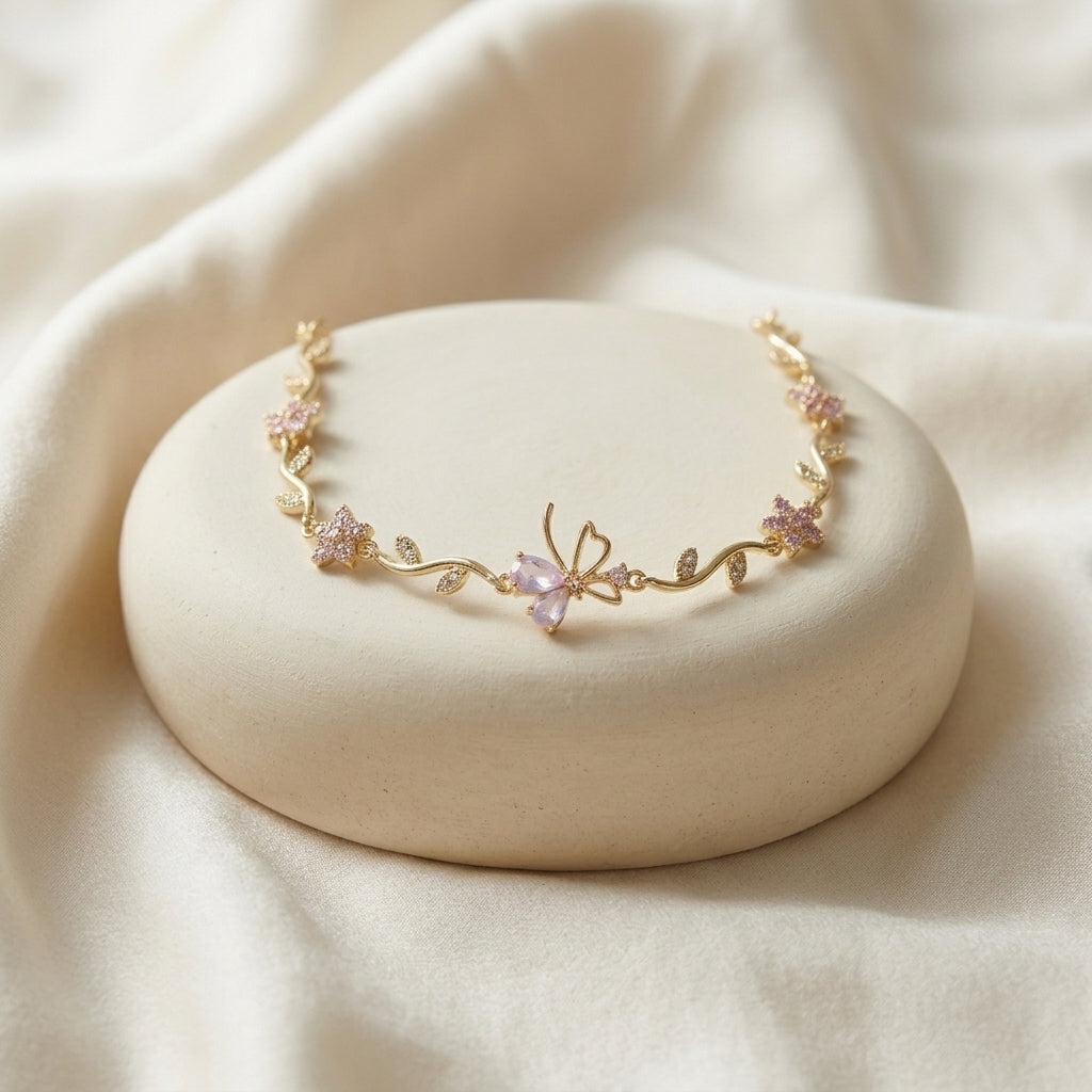 Gold-Tone Pink Butterfly Vine Bracelet — product view