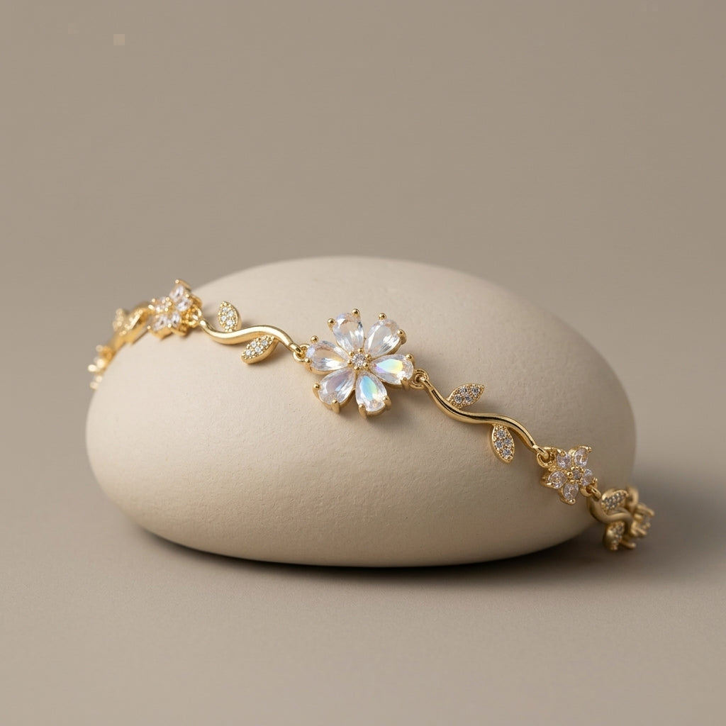Gold-Tone Clear Flower Vine Bracelet — product view