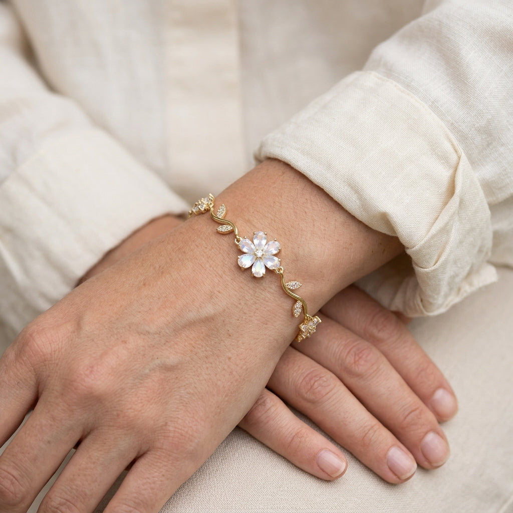 Gold-Tone Clear Flower Vine Bracelet — product view