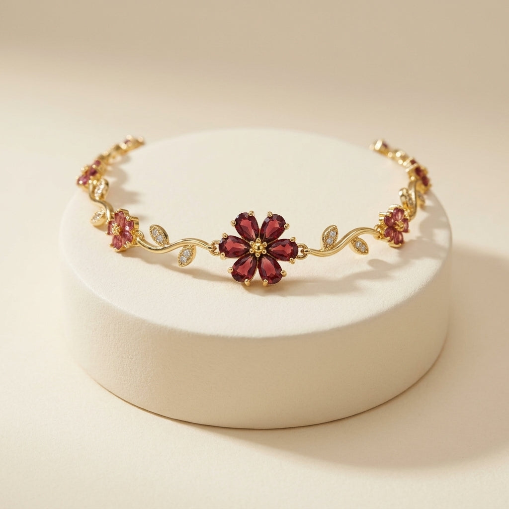Gold-Tone Burgundy Flower Vine Bracelet — product view