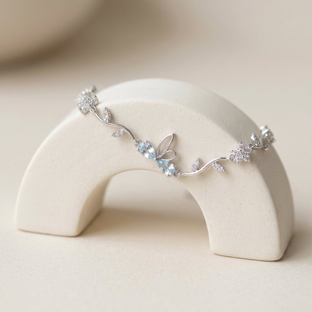 Silver-Tone Icy Blue Butterfly Vine Bracelet — product view