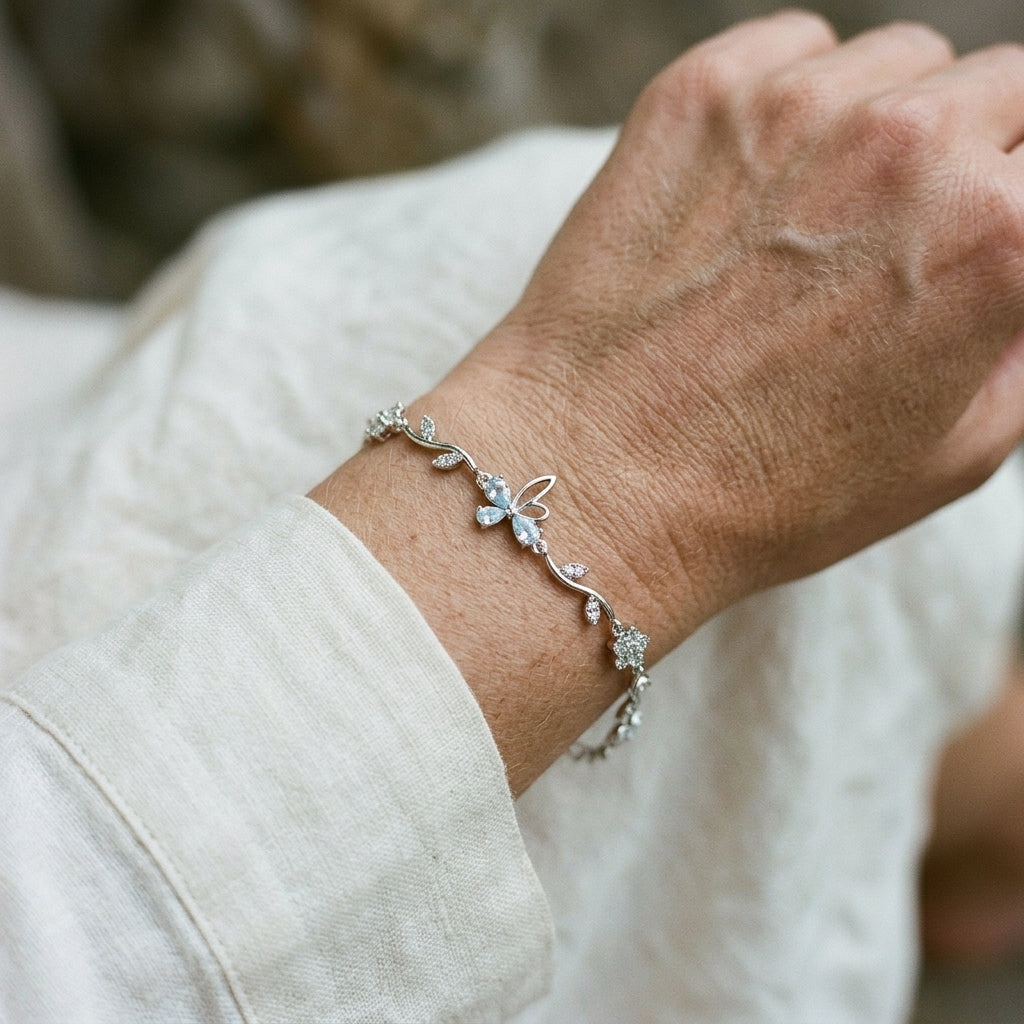 Silver-Tone Icy Blue Butterfly Vine Bracelet — styling view