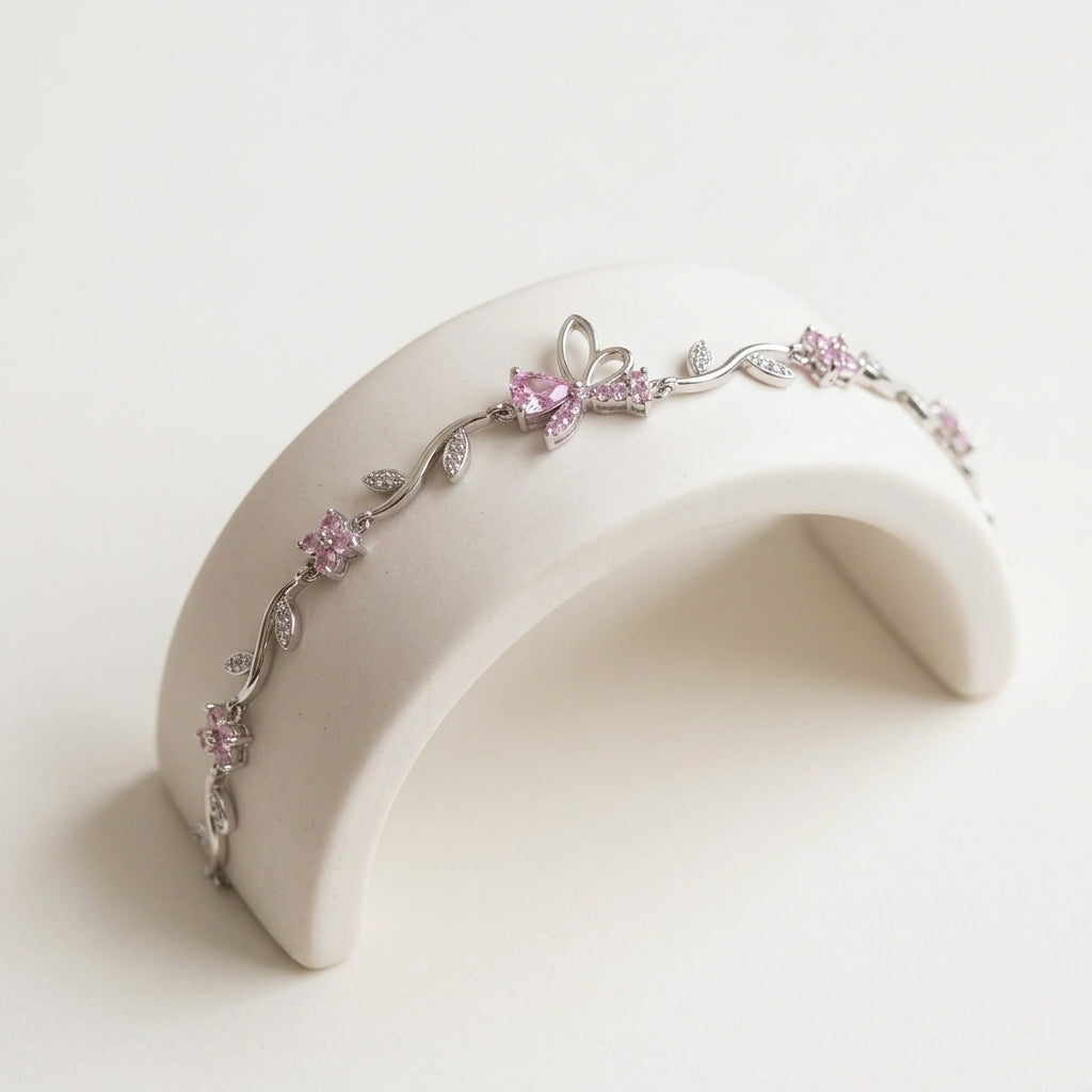 Silver-Tone Pink Butterfly Vine Bracelet — product view