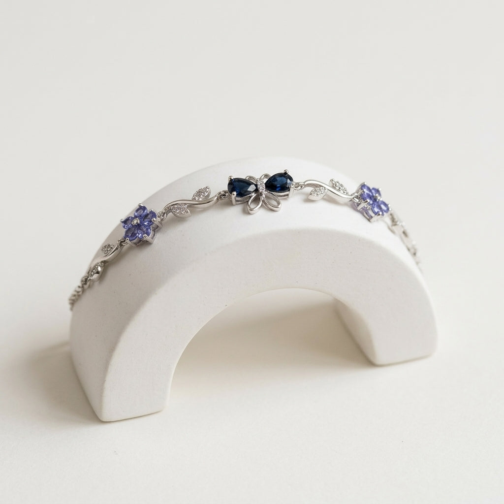 Silver-Tone Deep Blue Butterfly Vine Bracelet — product view