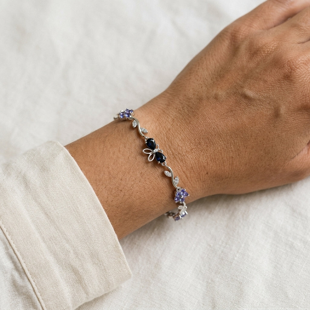 Silver-Tone Deep Blue Butterfly Vine Bracelet — product view