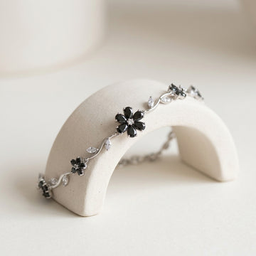 Silver-Tone Black Flower Vine Bracelet — product view
