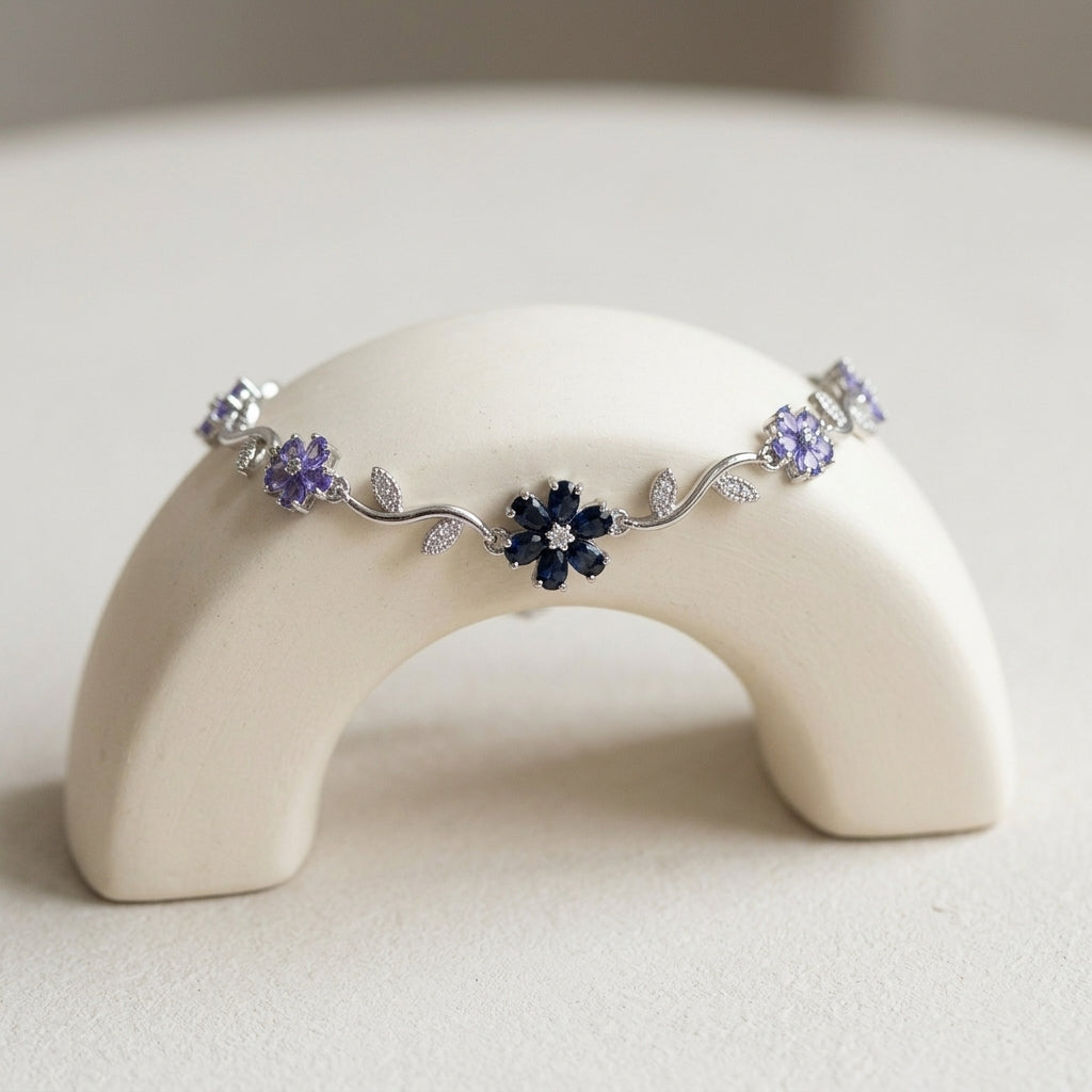 Silver-Tone Midnight Blue Flower Vine Bracelet — product view